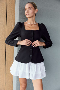 Деловое черное платье-блейзер с баской и кружевом Черный Черный