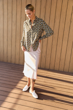 Бежевая юбка-трапеция миди из полированной костюмной ткани Бежевый