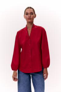 Базовая бордовая рубашка из коттона с длинным рукавом Бордовый Бордовый