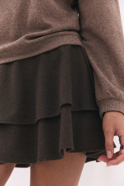 Трикотажная юбка-полусолнце на кокетке цвета шоколад