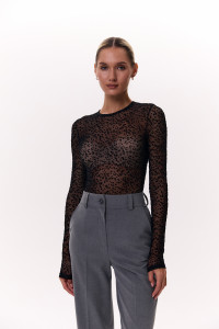 Вечернее боди сетка с флоковым рисунком черное Черный Черный