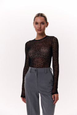 Вечернее боди сетка с флоковым рисунком черное Черный