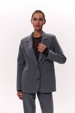 Серый женский пиджак из габардина полуприталенного кроя для офиса