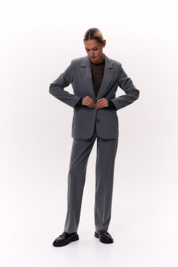 Women's straight-leg office trousers in Grey gabardine