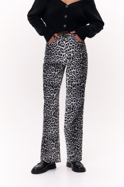 Серые джинсы из коттона прямого кроя с высокой посадкой Серый