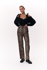 Женские бежевые джинсы из коттона прямого кроя с принтом Бежевый Бежевый