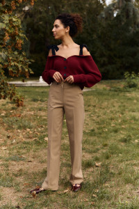 Beige classic women's office trousers made of Beige Бежевый