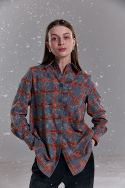 Фланелевая рубашка в клетку оранжевая с длинным рукавом Оранжевый