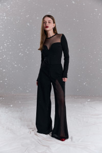 Черные вечерние брюки-палаццо из костюмной ткани с вставкой Черный Черный