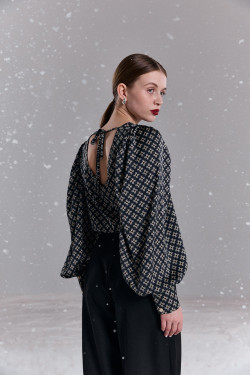 Серая вечерняя блузка из шелка Армани с V-образным вырезом Серый