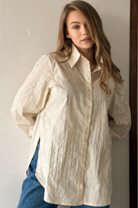 Cream - colored, loose-fitting, openwork cotton shirt Кремовый