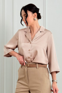 Mocha short-sleeved silk blouse for the office Мокко