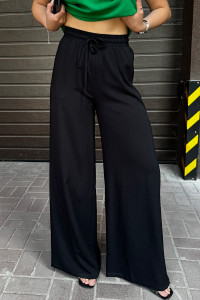 Black casual palazzo trousers made of staple fabric with an Black waistband Черный