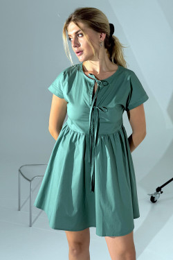 Короткое платье из коттона с пышной юбкой цвета морская волна