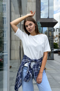 White women's t-shirt, basic casual style, material: Kot White Белый