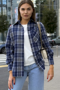 Blue long-sleeved cotton plaid shirt for the office Синий