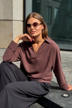 Chocolate-colored blouse for the office, made of linen and rayon.