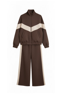Warm chocolate-colored fleece tracksuit with side stripes Шоколад