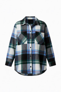 Women's Blue plaid flannel shirt for the office Голубой