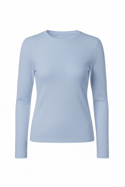 Blauer Damen-Longsleeve, Basic-Strick für das Büro.