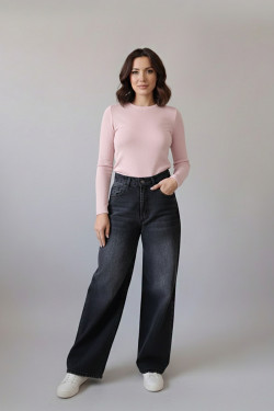 Maglia a maniche lunghe in maglia, aderente, color cipria., colore Polvere