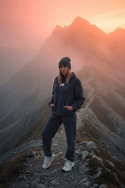 Warmer Fleece-Anzug mit Kapuzenpullover und Hose in Graphitfarbe.