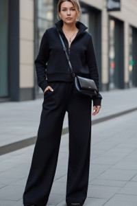 Women's Black warm angora suit with a cropped sweatshirt Черный