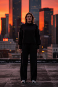 Black warm angora suit with a sweatshirt and trousers Черный