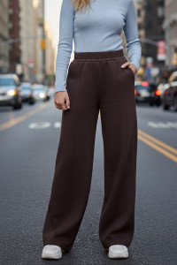 Wide fleece-lined knit trousers in chocolate Шоколад