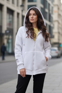 White warm oversized hooded sweatshirt with a zipper Белый