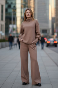 Warm mocha-colored angora knit loungewear set Мокко