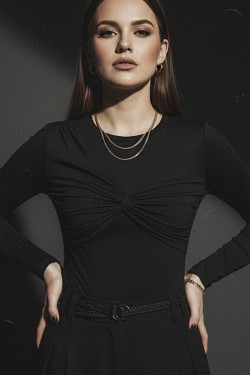 Women's black jersey bodysuit long-sleeve with draping