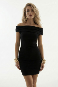 Black evening mini dress made of knit fabric with Black Черный