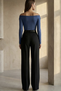 Viscose wrap long-sleeve top with draping in denim Деним