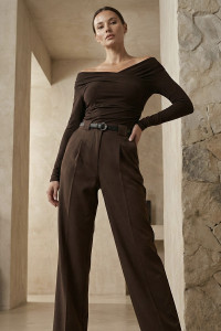Fitted Chocolate Brown Viscose Wrap Long-Sleeve Top Шоколад