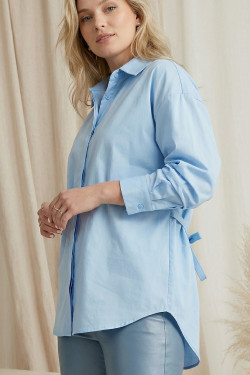 Hellblaues Oversize-Baumwollhemd mit langen Ärmeln Hellblau