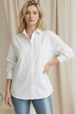 Camisa oversize blanca de mujer de algodón de manga larga Blanco