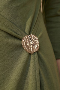 Olive Midi Dress with Asymmetrical Draping Оливковый