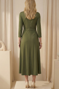 Olive Midi Dress with Asymmetrical Draping Оливковый