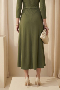 Olive Midi Dress with Asymmetrical Draping Оливковый