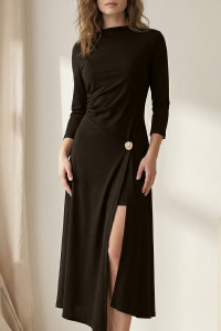Chocolate Asymmetrical Drape Midi Office Dress Шоколад