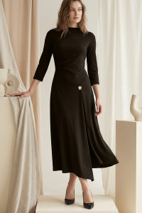 Chocolate Asymmetrical Drape Midi Office Dress Шоколад