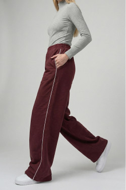 Pantalon de bureau ample pour femme avec bandes latérales bordeaux