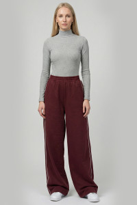 Women's Loose Fit Office Trousers with Side Stripes in Burgundy Бордовый