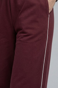 Women's Loose Fit Office Trousers with Side Stripes in Burgundy Бордовый