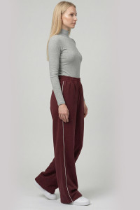 Women's Loose Fit Office Trousers with Side Stripes in Burgundy Бордовый