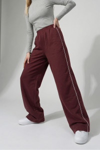 Women's Loose Fit Office Trousers with Side Stripes in Burgundy Бордовый
