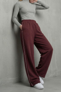 Women's Loose Fit Office Trousers with Side Stripes in Burgundy Бордовый