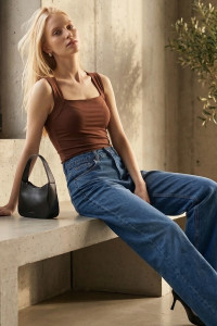 Basic biflex tank top with a square neckline, chocolate color Шоколад