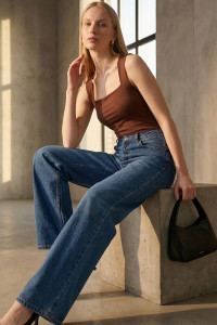 Basic biflex tank top with a square neckline, chocolate color Шоколад